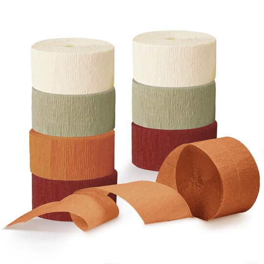 StaticPoster; 8 Rolls Orange Burgundy Green Crepe Paper Streamers for Wedding, Birthday, Baby Shower, Bride Shower, Fall Decor, Garden Party, Woodsy Party Decorations; Category:Streamers & Garland; Image:1